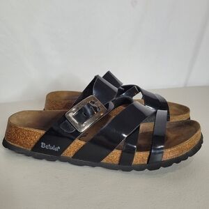 Betula by Birkenstock Womens Black Synthetic Patent Leather 4-Strap Sandal - 4.5